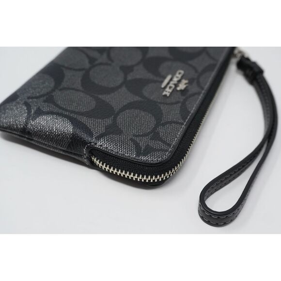 Coach Corner Zip Wristlet Signature Pearlized Coated Canvas Metallic Leather - Picture 7 of 8